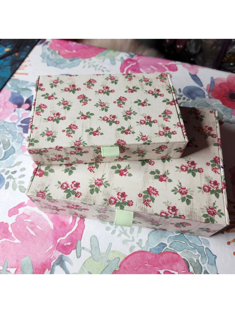 Punch Studio Set of 2 Floral Rose Decorative Storage Boxes New